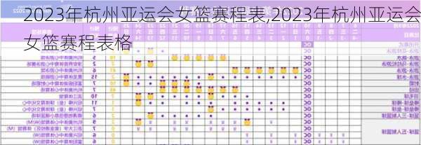 2023年杭州亚运会女篮赛程表,2023年杭州亚运会女篮赛程表格