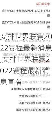 女排世界联赛2022赛程最新消息,女排世界联赛2022赛程最新消息直播