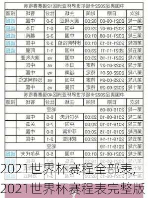 2021世界杯赛程全部表,2021世界杯赛程表完整版