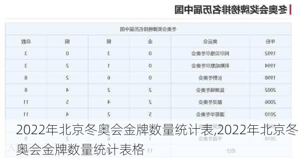 2022年北京冬奥会金牌数量统计表,2022年北京冬奥会金牌数量统计表格