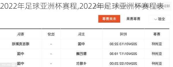 2022年足球亚洲杯赛程,2022年足球亚洲杯赛程表