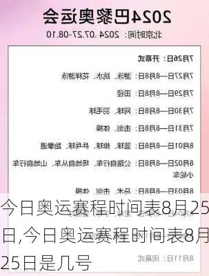 今日奥运赛程时间表8月25日,今日奥运赛程时间表8月25日是几号