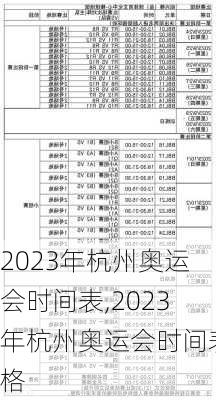 2023年杭州奥运会时间表,2023年杭州奥运会时间表格