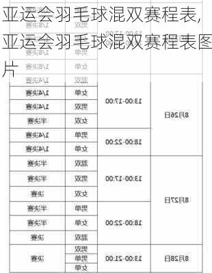 亚运会羽毛球混双赛程表,亚运会羽毛球混双赛程表图片