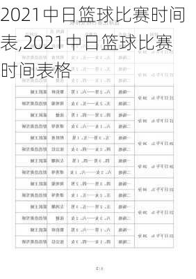 2021中日篮球比赛时间表,2021中日篮球比赛时间表格