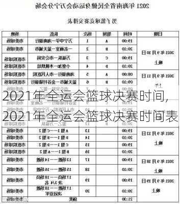 2021年全运会篮球决赛时间,2021年全运会篮球决赛时间表