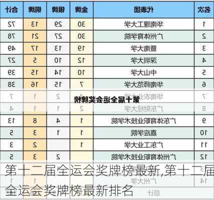 第十二届全运会奖牌榜最新,第十二届全运会奖牌榜最新排名