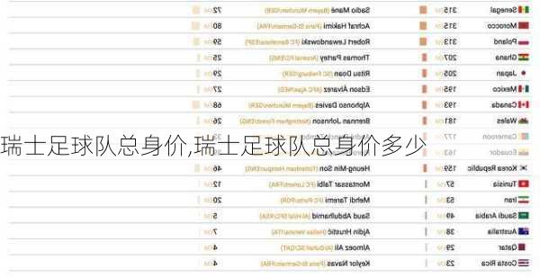 瑞士足球队总身价,瑞士足球队总身价多少
