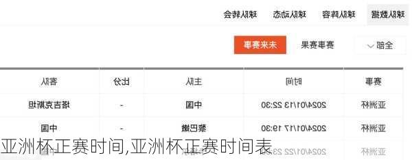 亚洲杯正赛时间,亚洲杯正赛时间表