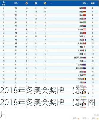 2018年冬奥会奖牌一览表,2018年冬奥会奖牌一览表图片