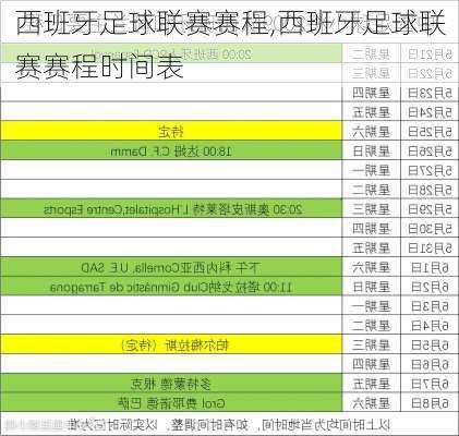 西班牙足球联赛赛程,西班牙足球联赛赛程时间表