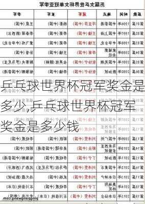 乒乓球世界杯冠军奖金是多少,乒乓球世界杯冠军奖金是多少钱