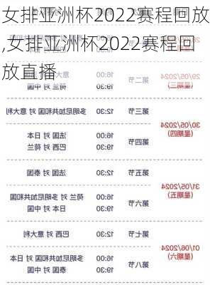 女排亚洲杯2022赛程回放,女排亚洲杯2022赛程回放直播