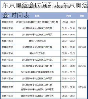 东京奥运会时间列表,东京奥运会 时间表