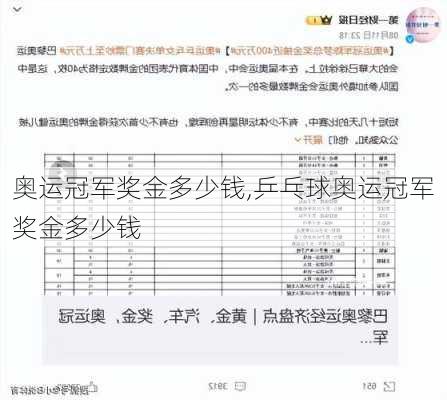 奥运冠军奖金多少钱,乒乓球奥运冠军奖金多少钱