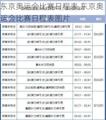 东京奥运会比赛日程表,东京奥运会比赛日程表图片